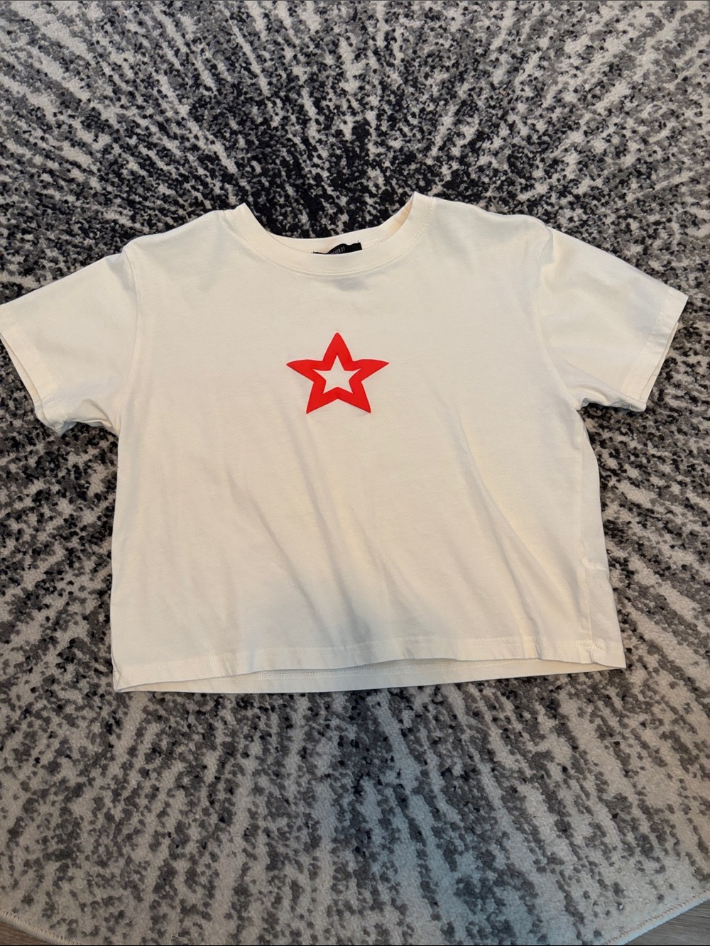 Cropped White T-Shirt with Red Star Graphic